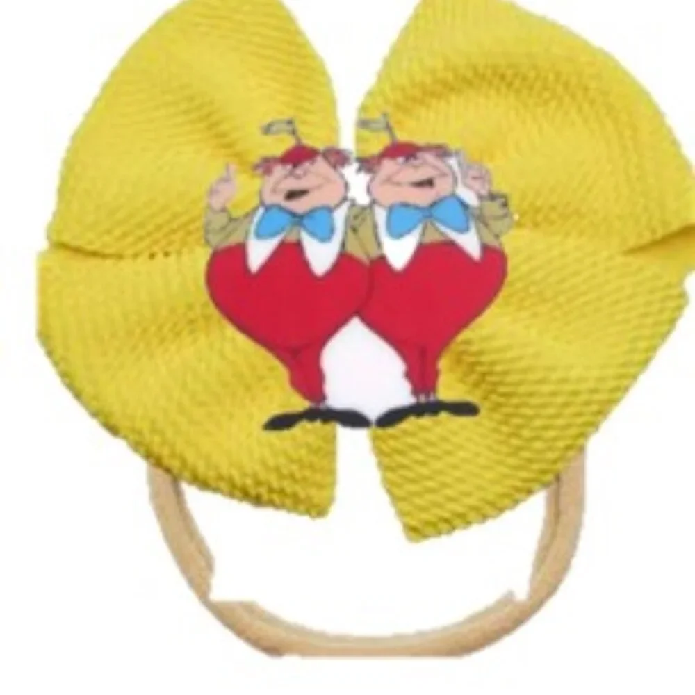 Alice First Birthday Romper Dress Tweedle Dee tweedle dum costume Bow Headband